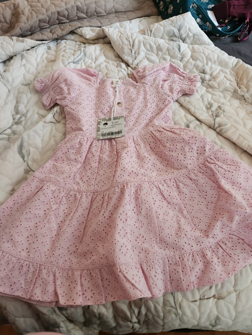Kids Pink Eyelet Tiered Dress - Kate Quinn